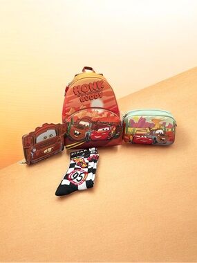 Red Lightning McQueen Backpack, Pouch, Wallet, and Sock Set of 4